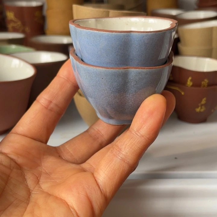 紫砂茶壶梅花内白釉杯小