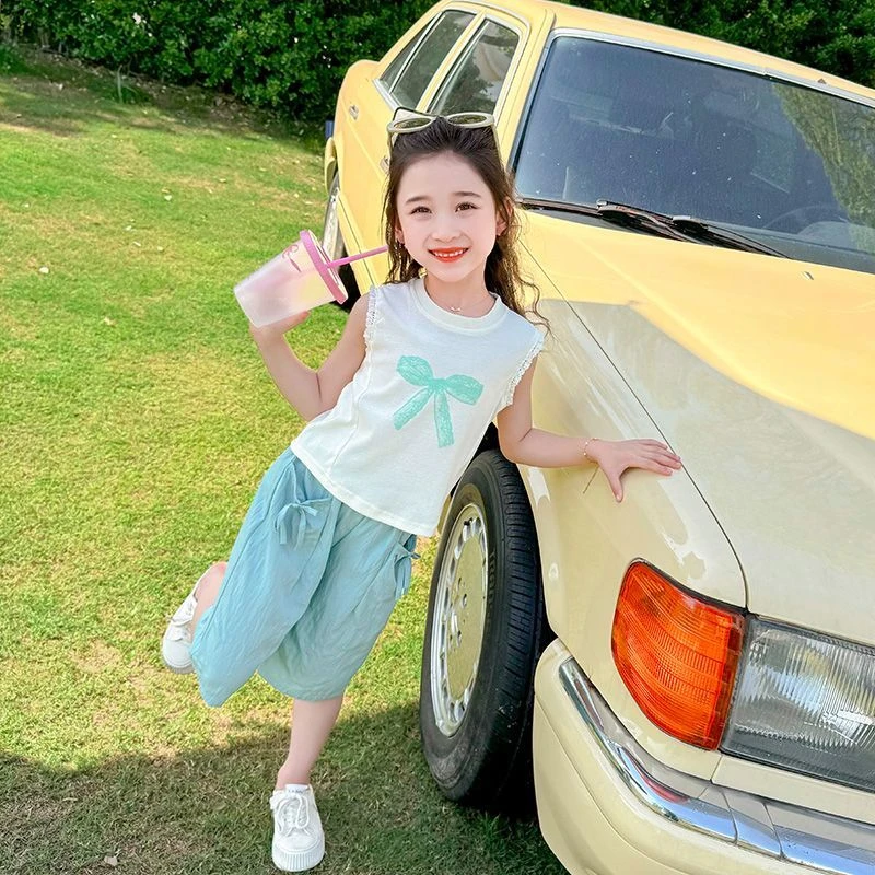 女小童新款夏装棉无袖中裤套装儿童装女宝宝夏季洋气两件套5192