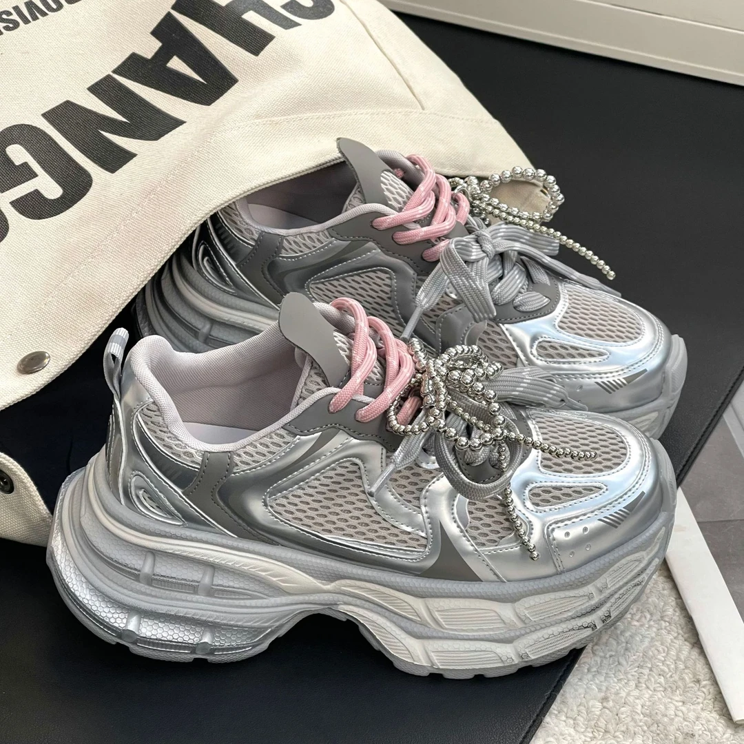 老爹鞋女2025年春季新款时尚圆头增高透气复古运动百搭厚底女鞋