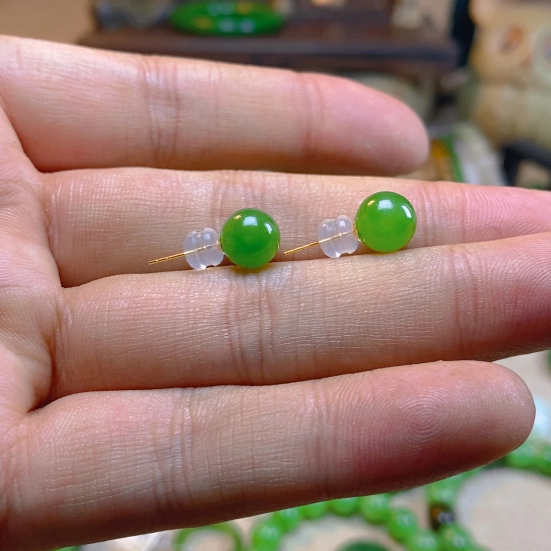 和田玉耳饰18K金镶嵌A***_