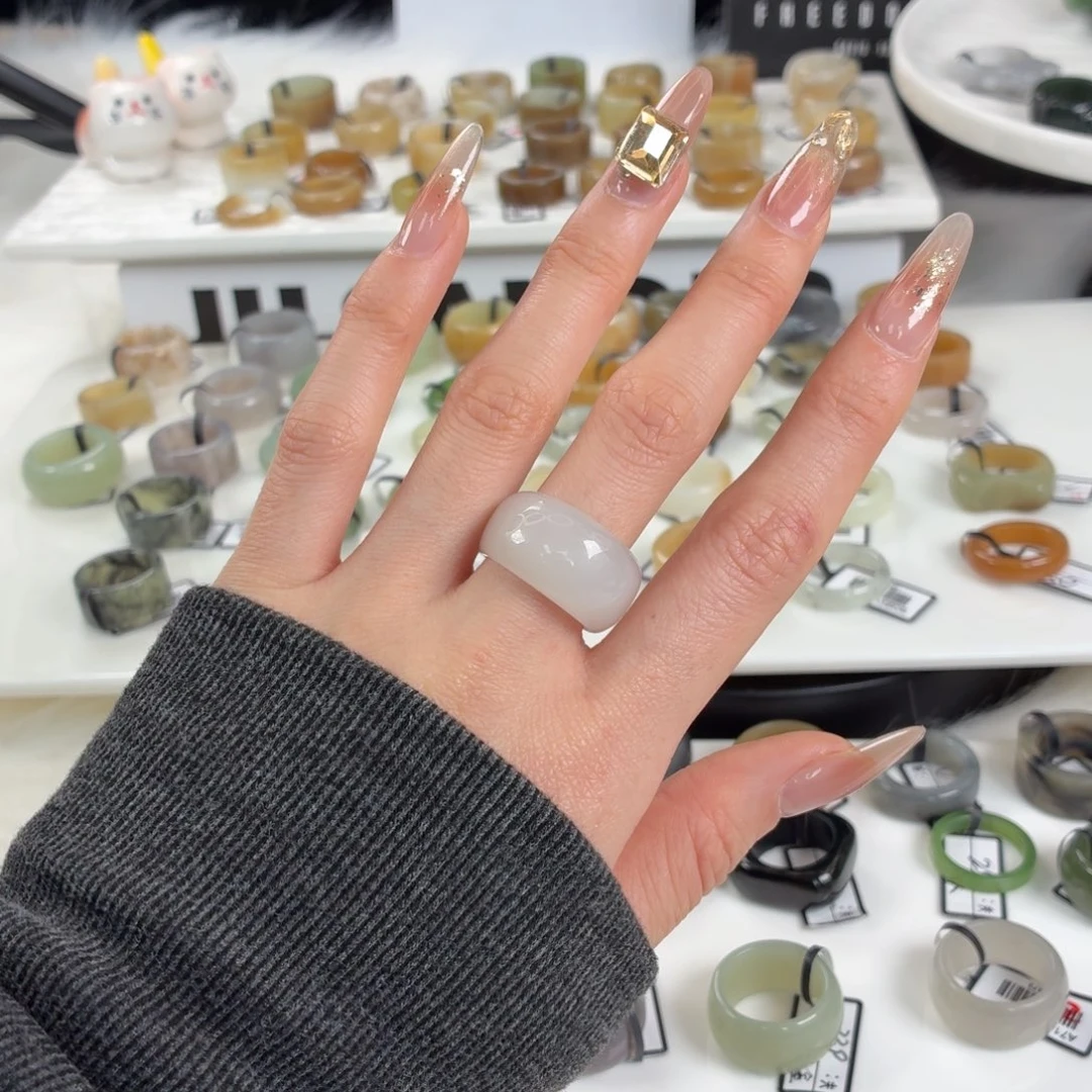 和田玉未镶嵌戒指z54冰透白馒头17.6