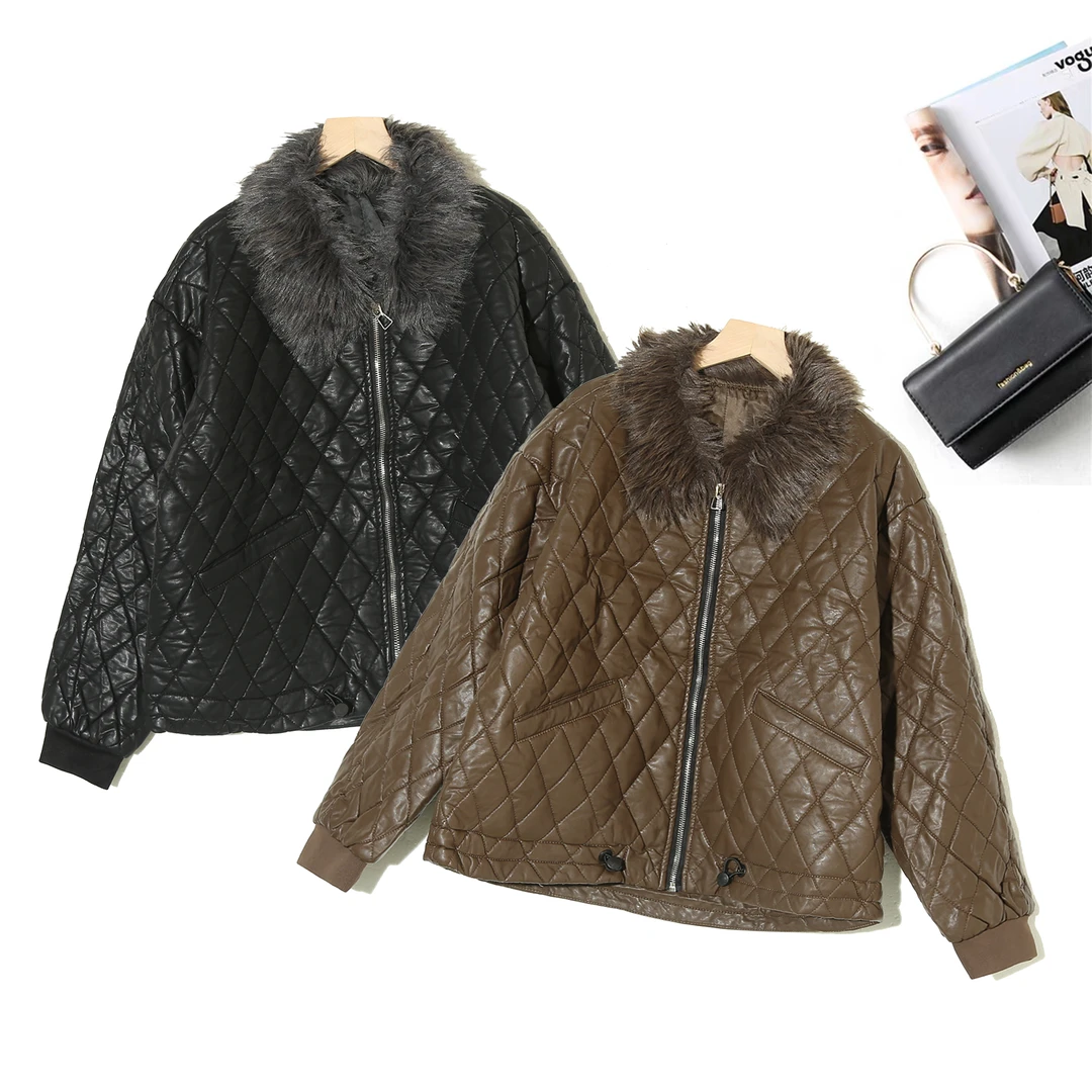 炸街爆款翻领女时尚韩版休闲宽松高级感夹棉加厚保暖外套P-2G198