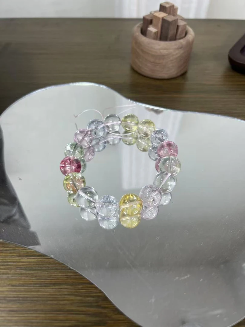 天然马卡龙色碧玺14mm单圈手串