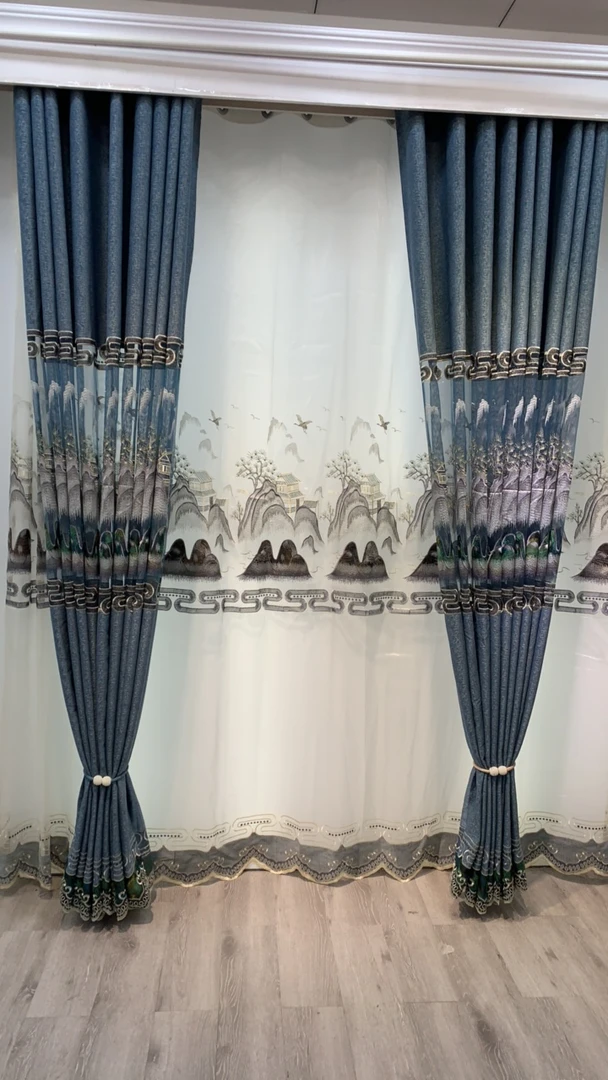 雪尼尔重工刺绣小镂空窗帘