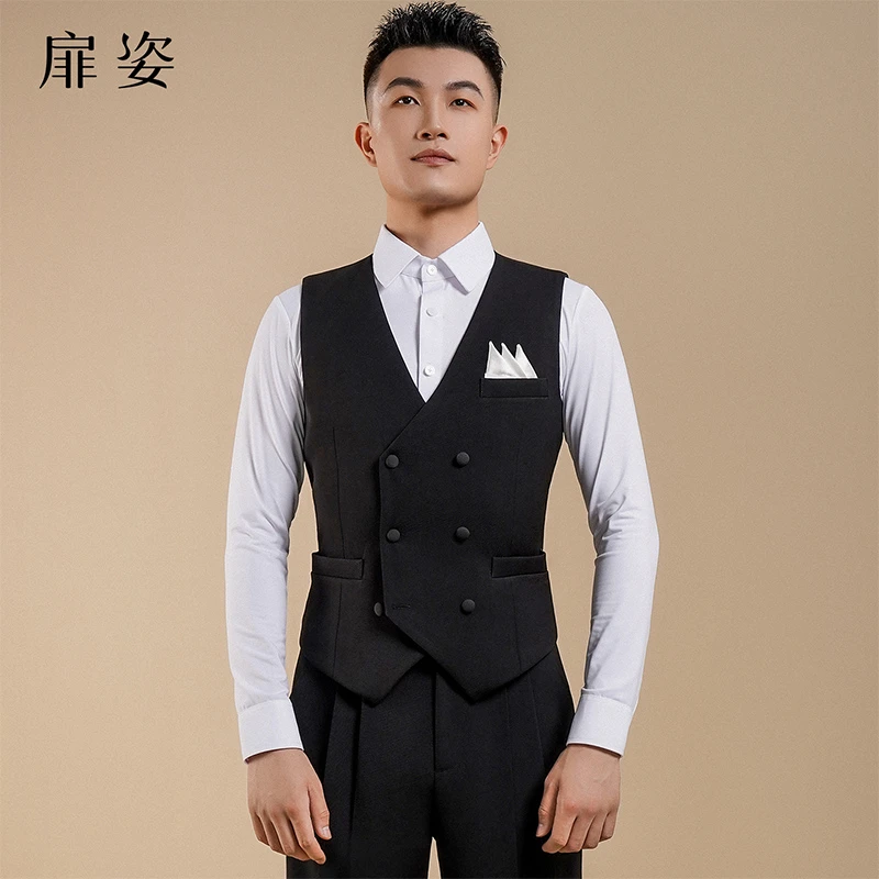 扉姿 男士摩登舞马甲上衣拉丁舞马甲跳舞练功服演出舞蹈服F5006