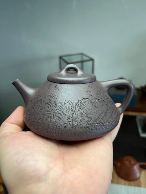 子冶石瓢 原矿青灰泥 刻观沧海