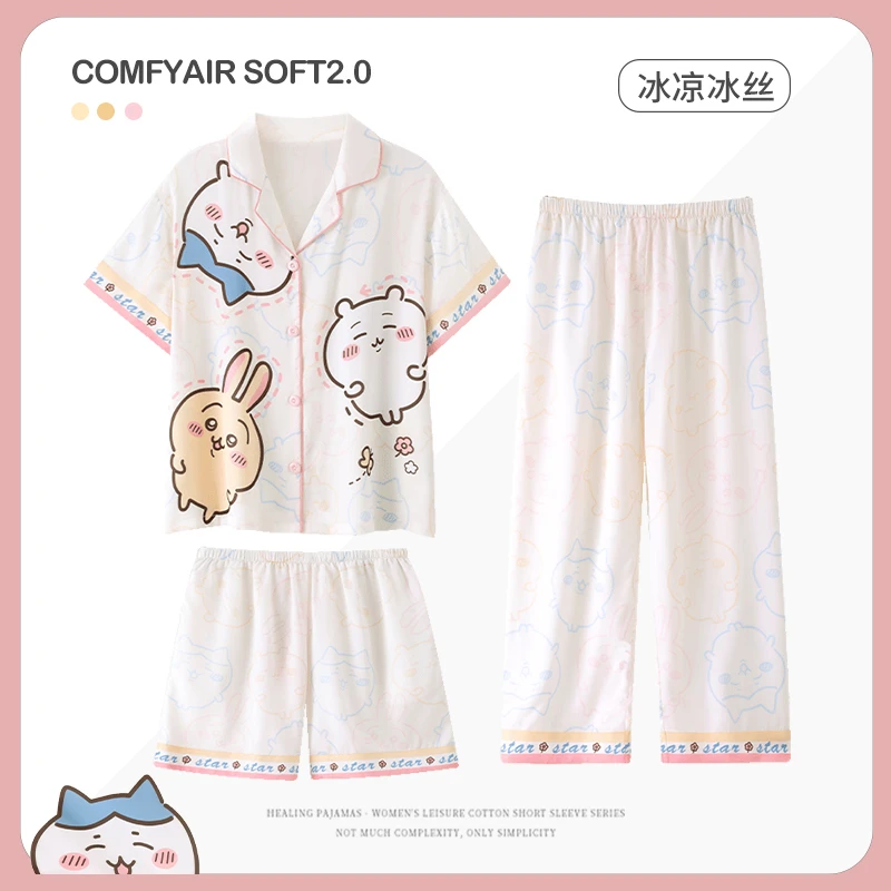 乌萨奇冰丝三件套睡衣夏季家居服可爱卡通萌趣可外穿冰凉居家服