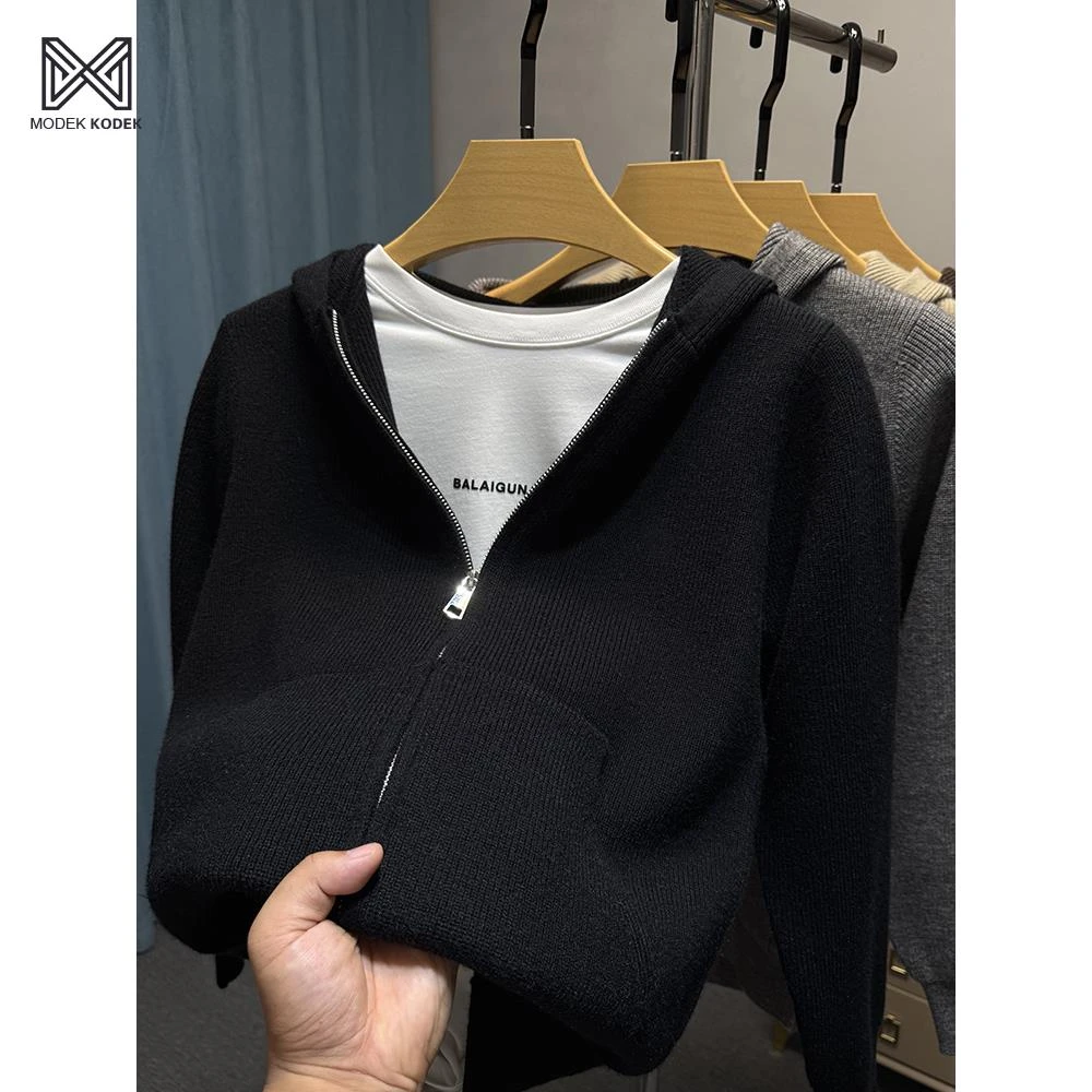 MODEK KODEK拉链连帽针织衫开衫男卫衣秋季毛衣外套休闲外搭线衣