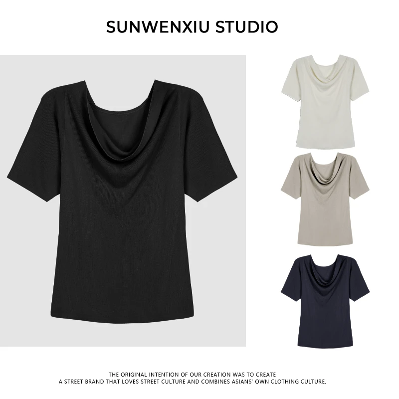 swx studio2店 “随性”桑蚕丝醋酸不规则堆堆领夏季针织衫