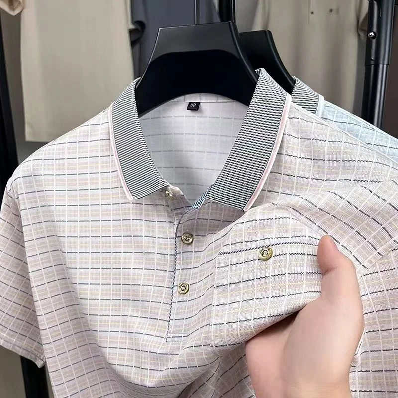 【真口袋】夏季爸爸装冰丝男士短袖t恤薄款翻领休闲POLO衫上衣