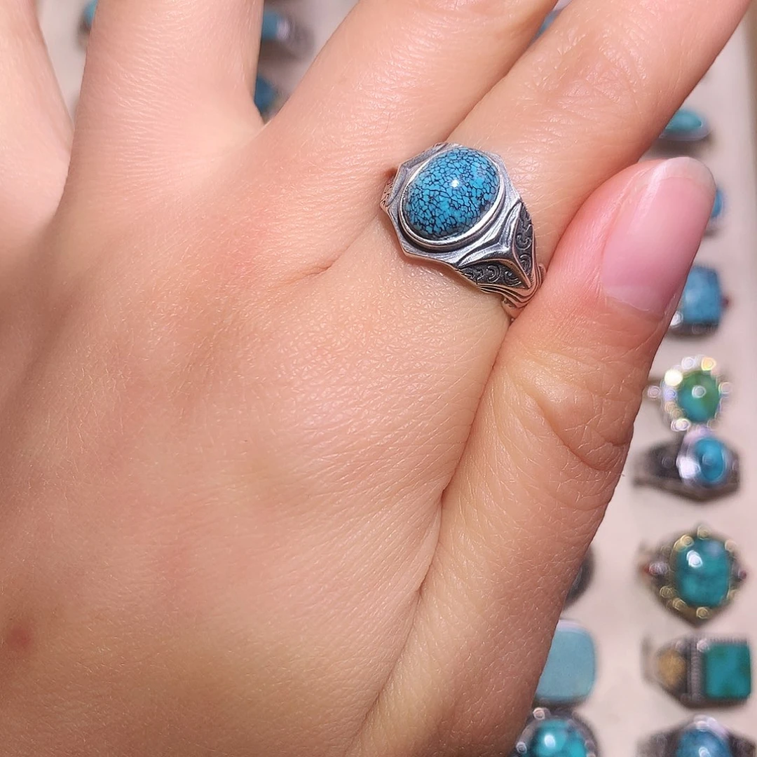 绿松石银S925镶嵌戒指