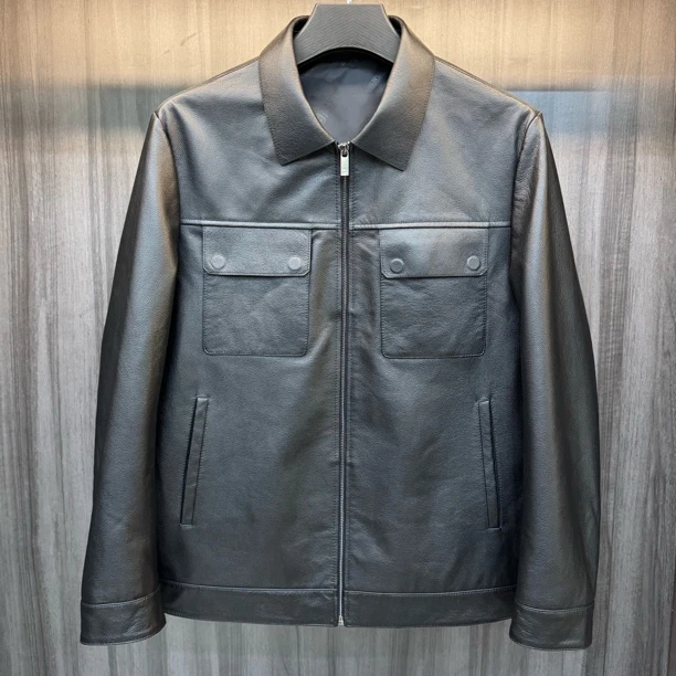 【金6皮匠】雷总同款头层牛皮米粒纹真皮皮衣修身时尚休闲春秋夹克