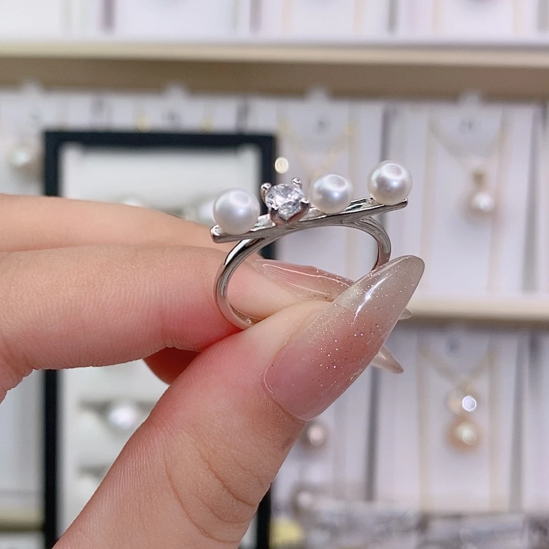 戒指银S925镶嵌淡水珍珠