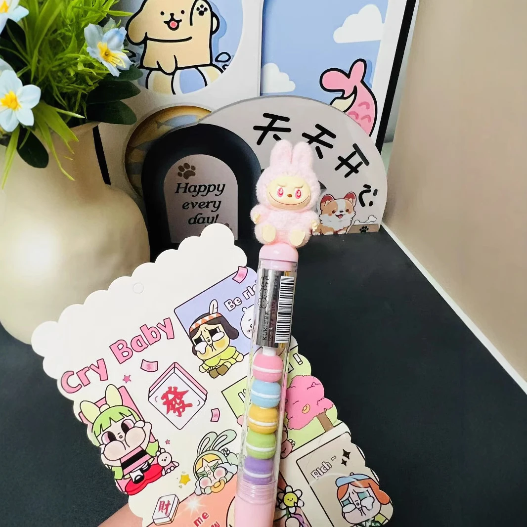 labubu拉布布植绒笔粒串串乐中性笔 可爱学生萌 创意diy笔中性笔