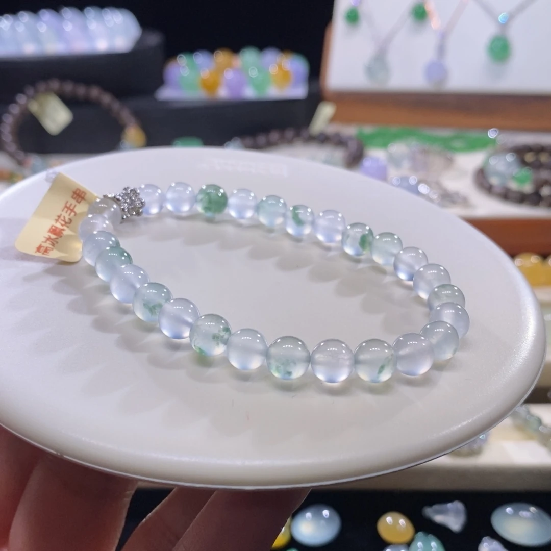 翡翠未镶嵌手串高冰飘花手串卡6.8