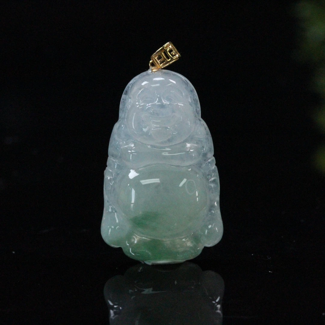 天然缅甸翡翠A货18K金飘阳绿佛佑财顺站佛吊坠/1226192/拍卖