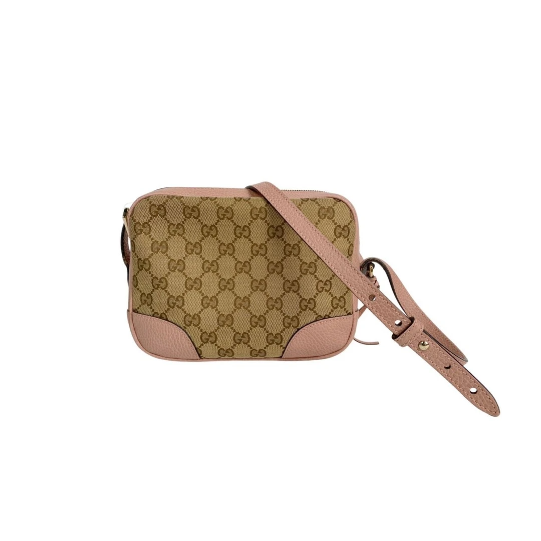 95新 GUCCI/古驰 帆布拼皮粉色相机包