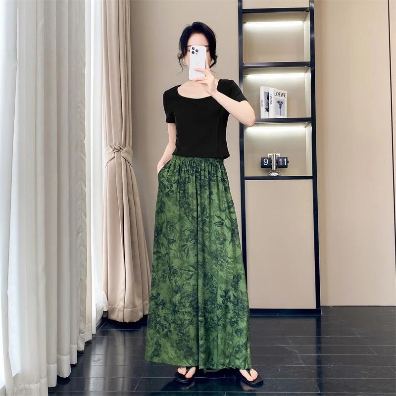 【裤裙双口袋】阔腿裤裙印花新中式高腰裤休闲裤碎花夏装长款