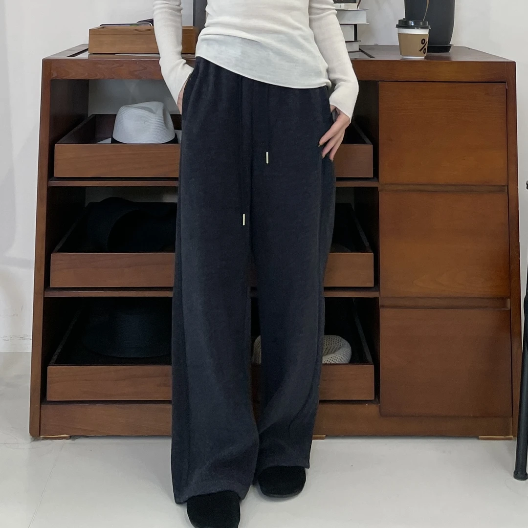 euri桑蚕丝•绵羊毛｜时尚简约气质加厚宽松直筒阔腿裤-MY5519