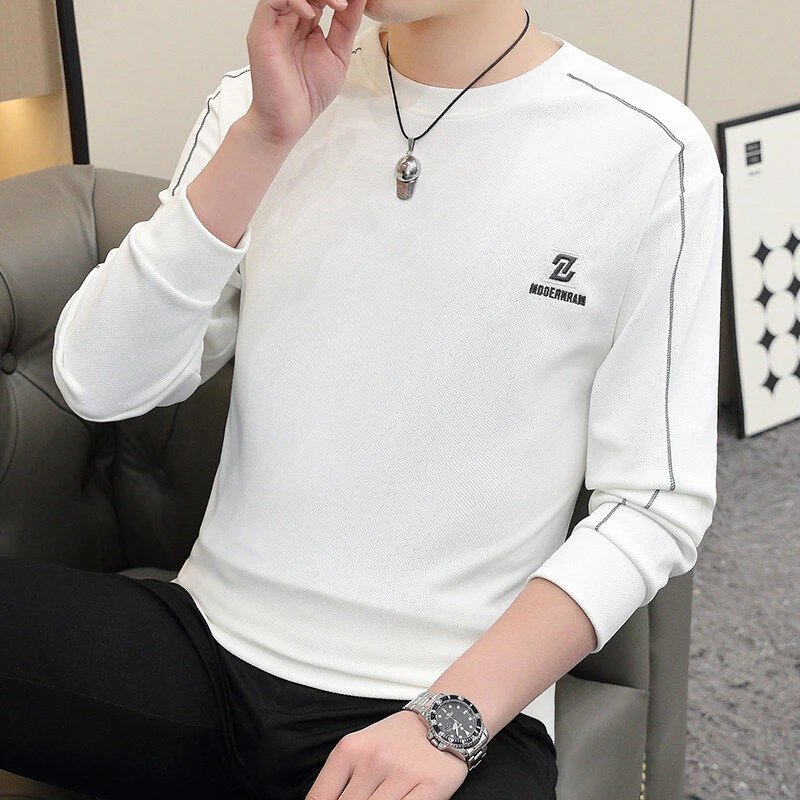 上衣百搭打底春秋季薄款修身韩版男士长袖休闲潮流青年圆领卫衣