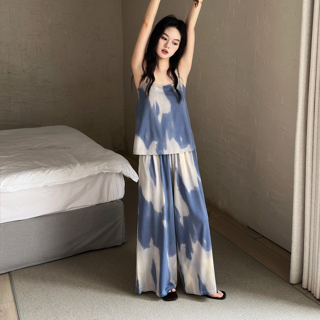 带胸垫吊带睡衣女夏季莫代尔棉薄款性感无袖可外穿家居服两件套装