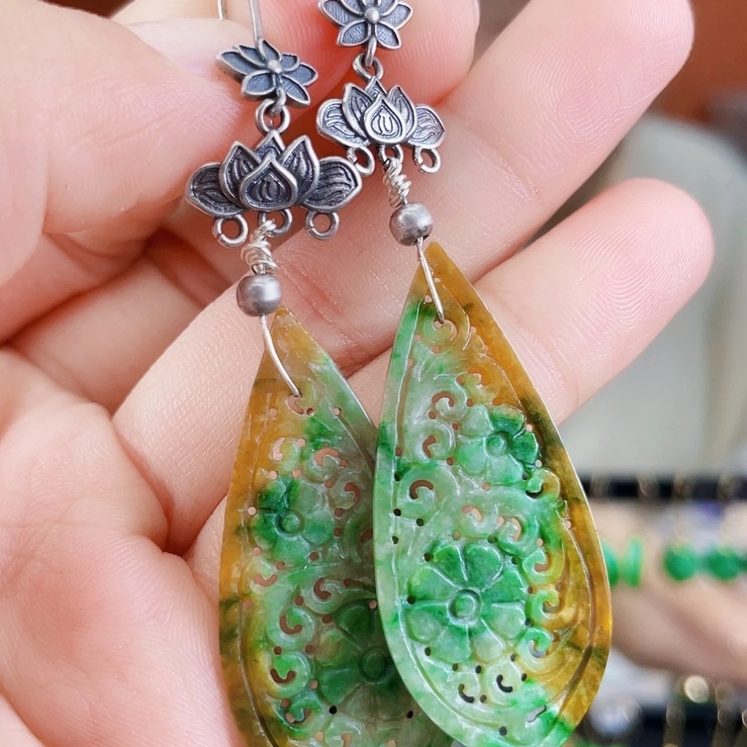 翡翠银S925镶嵌耳饰