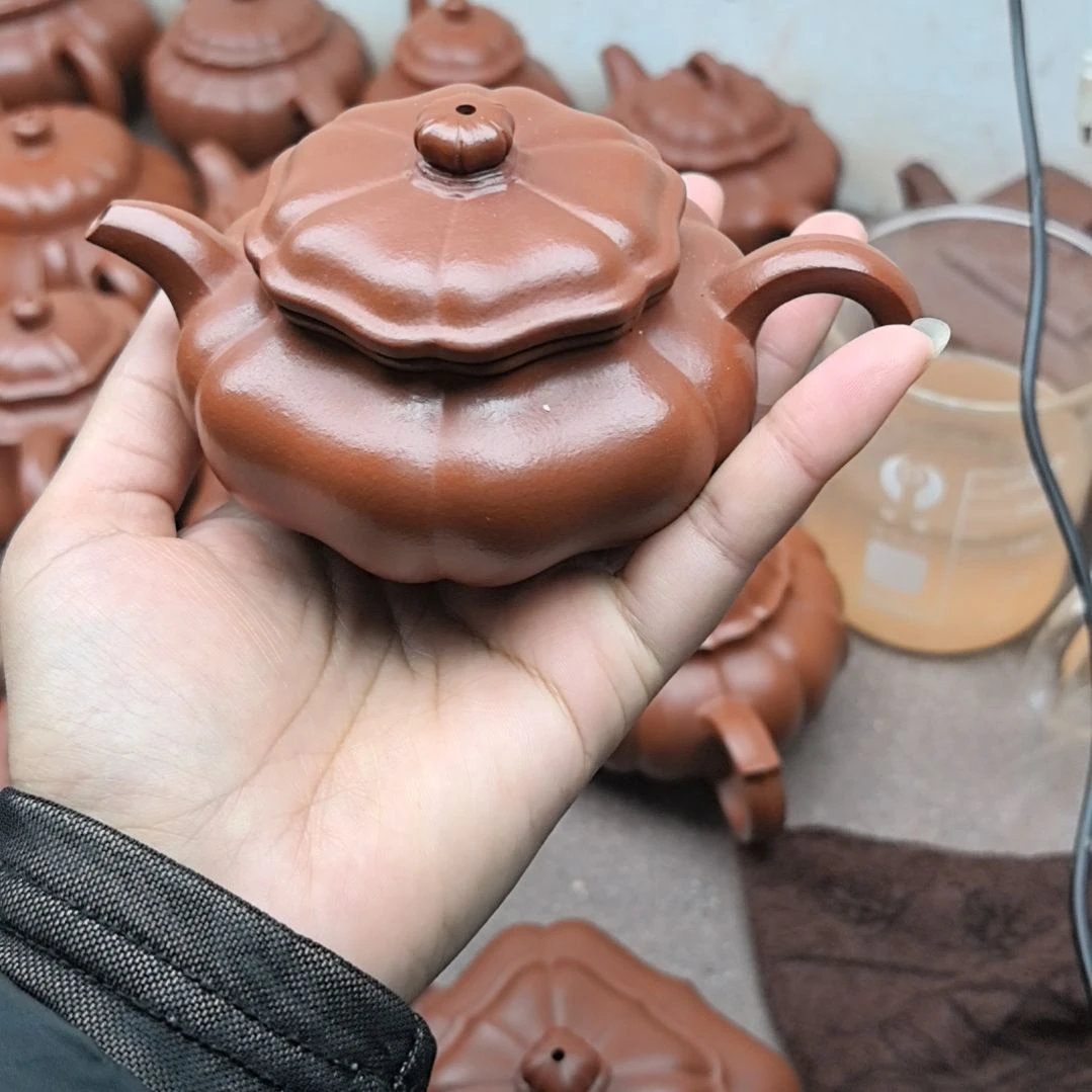 悟***本茶壶紫砂朱泥筋纹葵仿古160cc