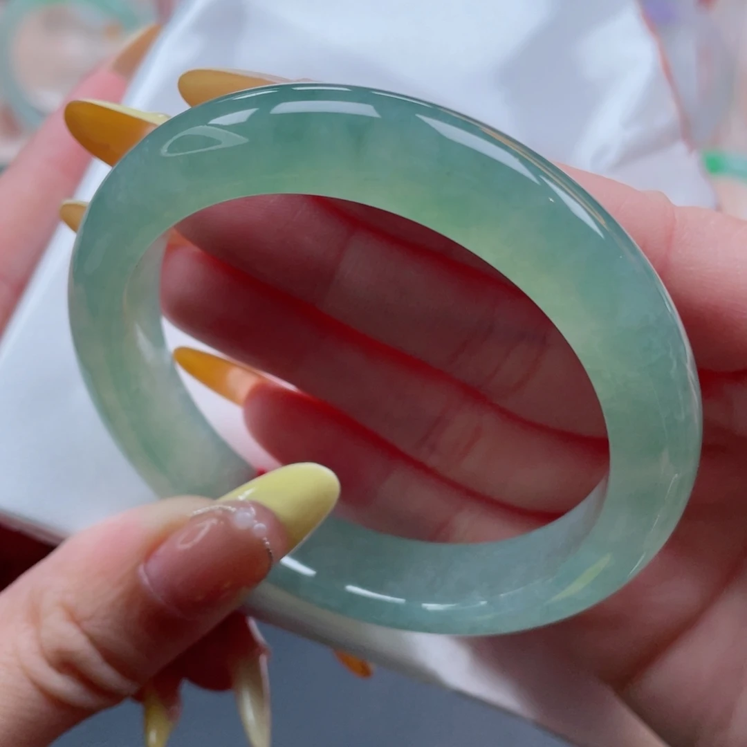 未镶嵌手镯翡翠56.0冰透湖水绿 湖光山色满相宜 捡漏25号