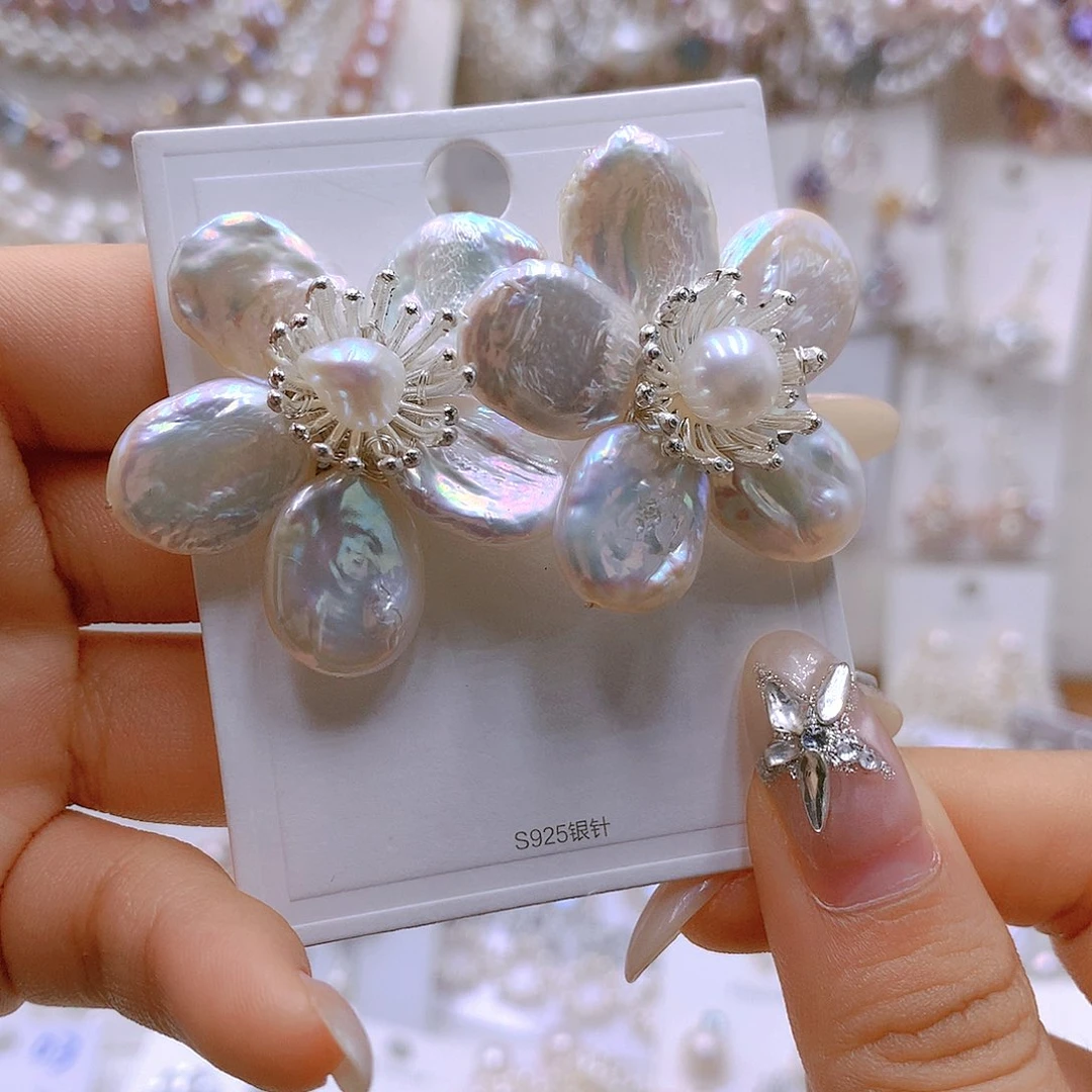 银S925镶嵌耳饰淡水珍珠一**深