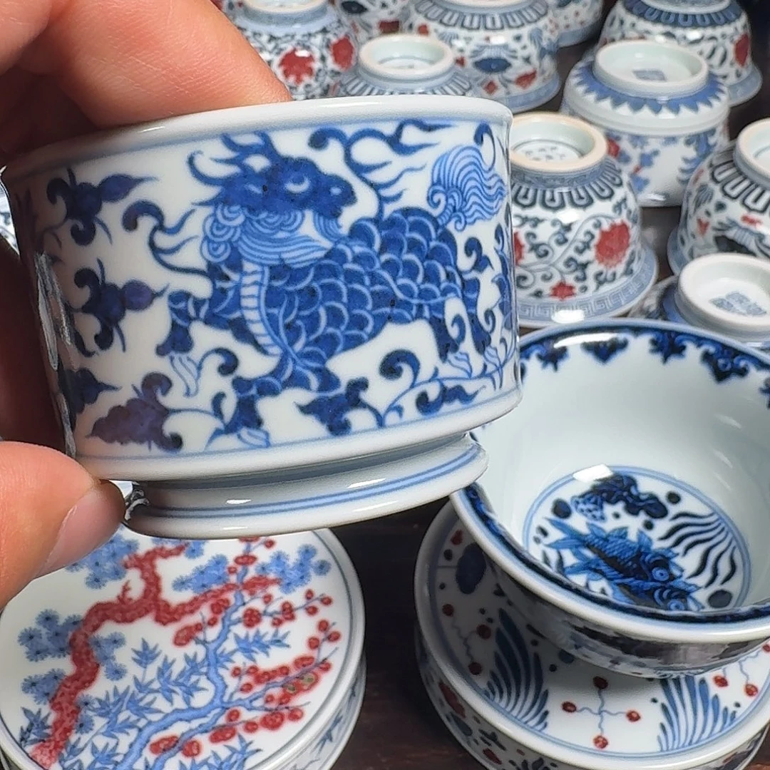*****摆件柴窑青花麒麟杯元青花