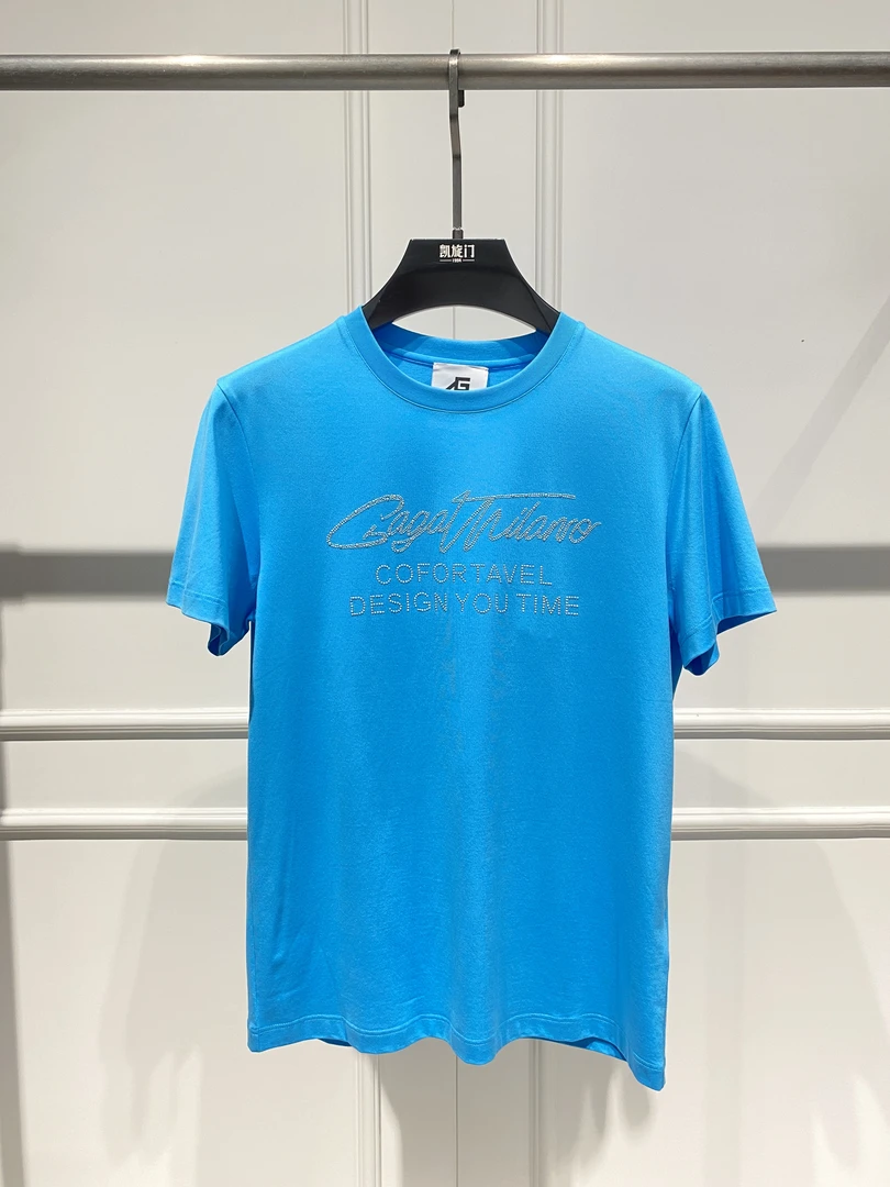 【意大利GaGa】夏季新款男士字母简约休闲透气百搭t恤衫蓝色短袖T恤