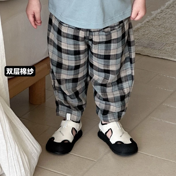 4/21【高货】小童夏装裤子长裤薄款男女童格子裤