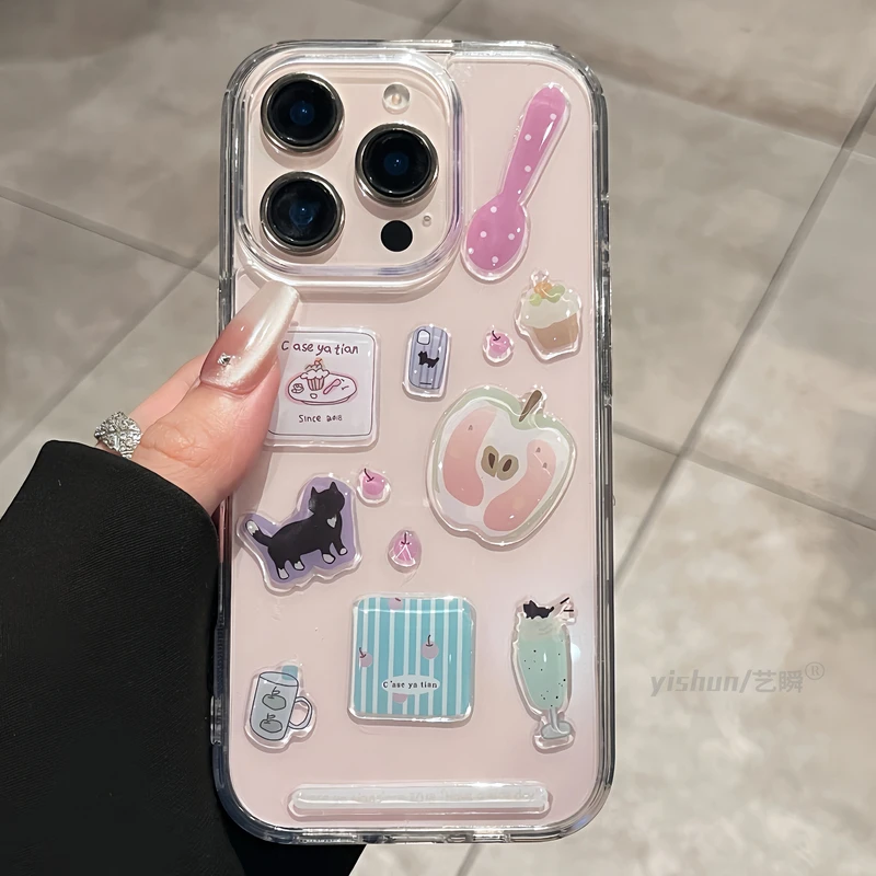 韩风可爱猫咪苹果勺子立体贴片16ProMax苹果手机壳15pm小众新款14