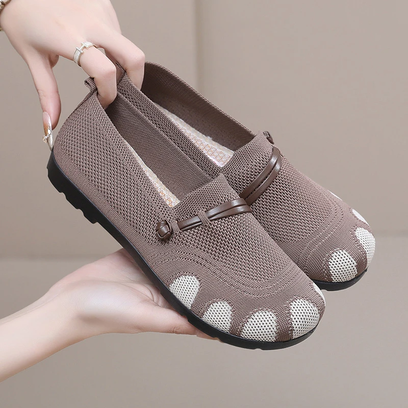 2025春季新款老北京布鞋女豆豆鞋一脚蹬软底防滑飞织网面透气单鞋