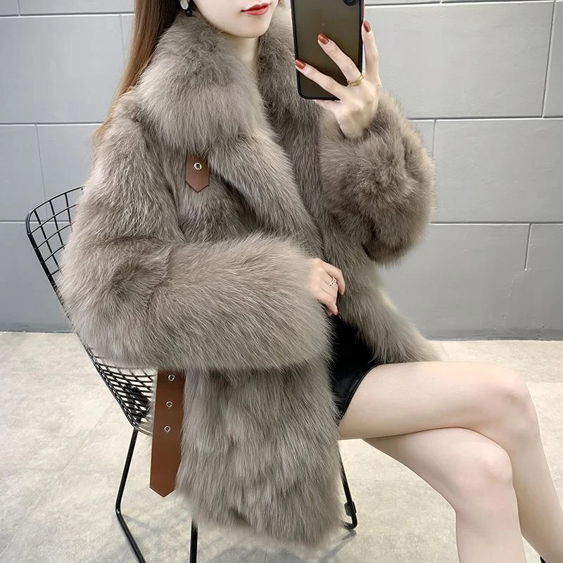 2025款仿狐狸毛皮草外套女冬款洋气外穿冬季时尚西装领中长款大衣