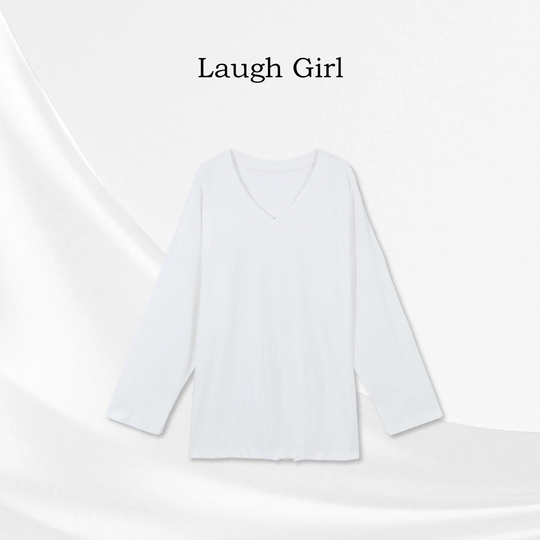 楚楚君 Laugh girl【元气满满】早秋V领净版宽松长袖卫TL531011J