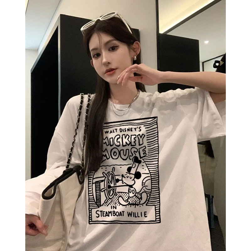 米奇纯棉短袖T恤五一出行配套衣服洋气女上衣情侣衫小众半袖t韩版