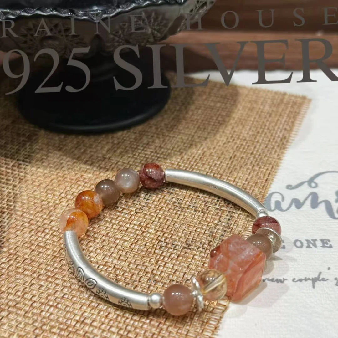 925银手链 【银管方糖】S925银双银管手工串珠手串