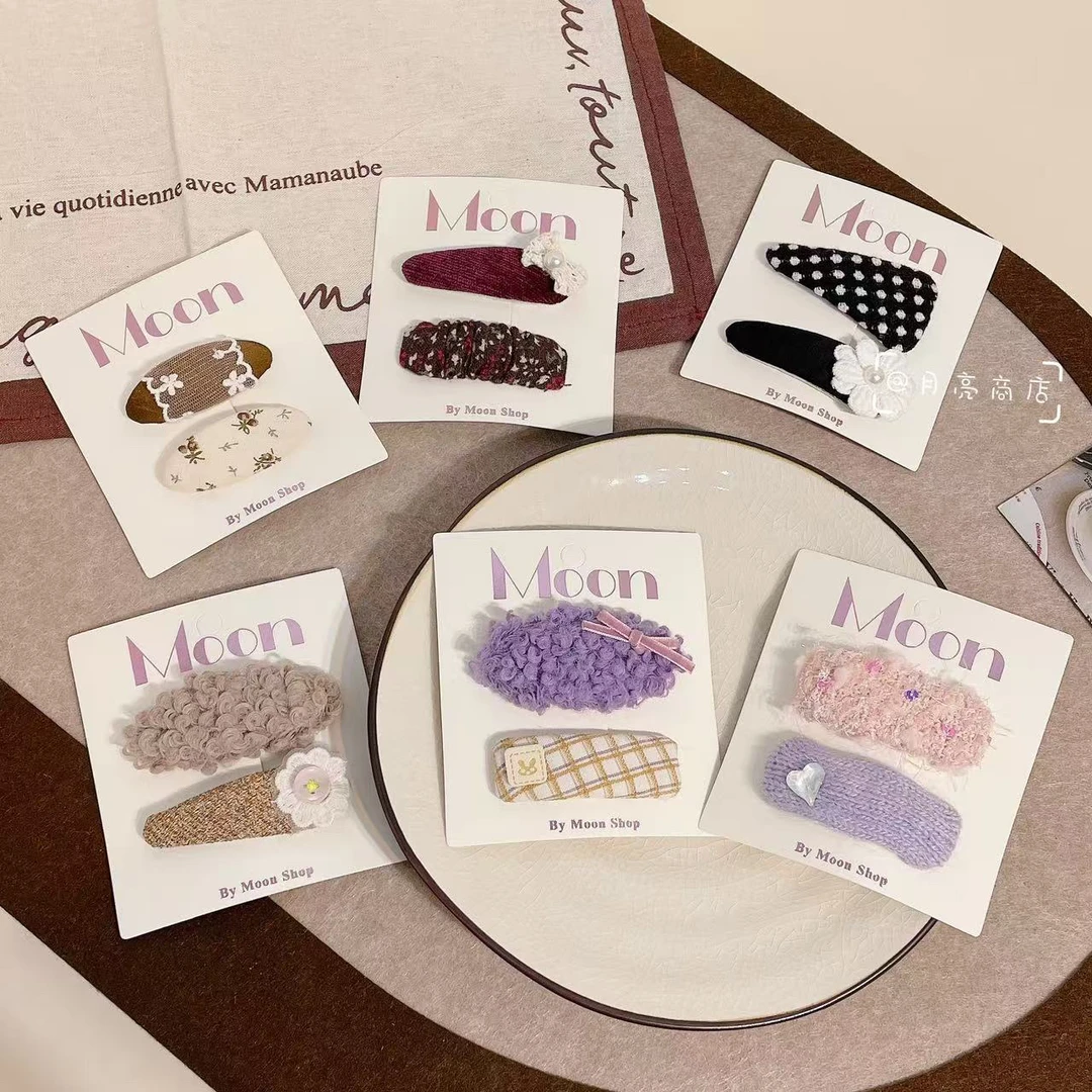 XS-0196秋冬新款碎花发夹可爱波点花朵儿童甜美蝴蝶结侧边碎发夹