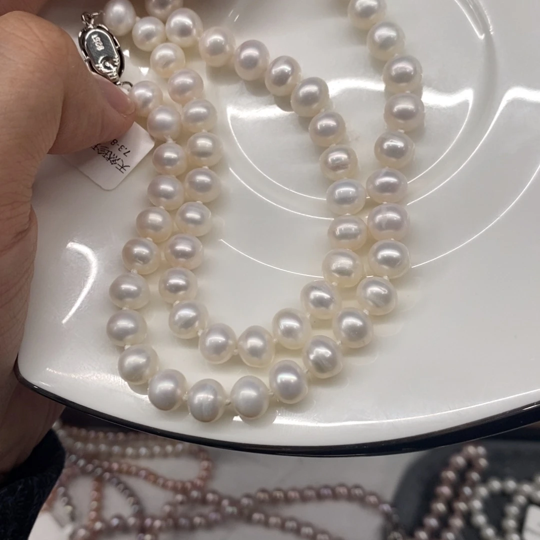 合金颈饰淡水珍珠7.3-8.5项链有白腰线