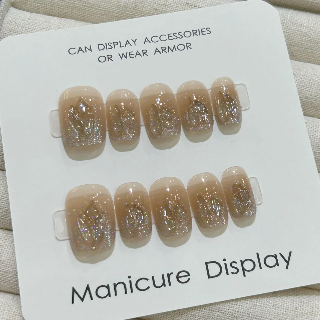 【短方】透灰冰精灵 穿戴甲定制美甲贴片手工满钻超闪 24片装④