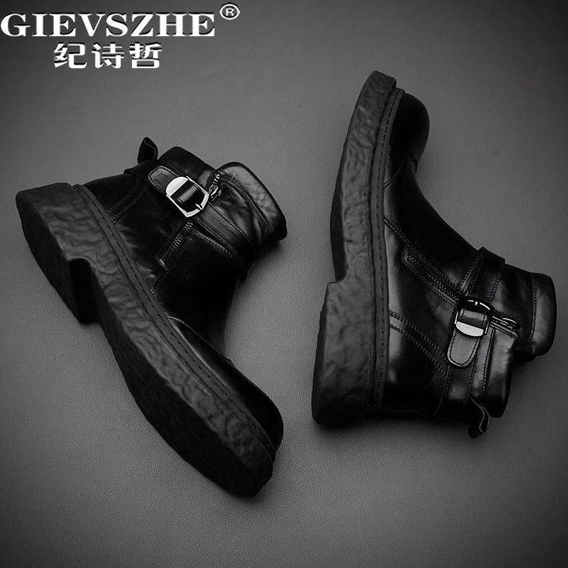 纪诗哲男鞋百搭透气轻便短靴男款时尚轻奢休闲鞋子个性舒适马丁靴