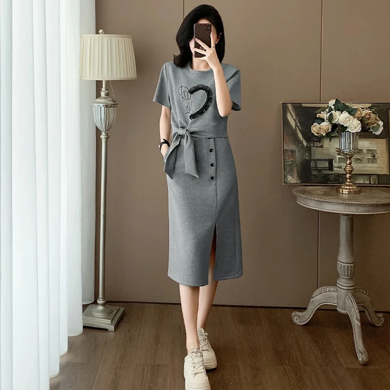 高含棉休闲显瘦套装女2025年夏季新款绑带蝴蝶结上衣半身裙两件套