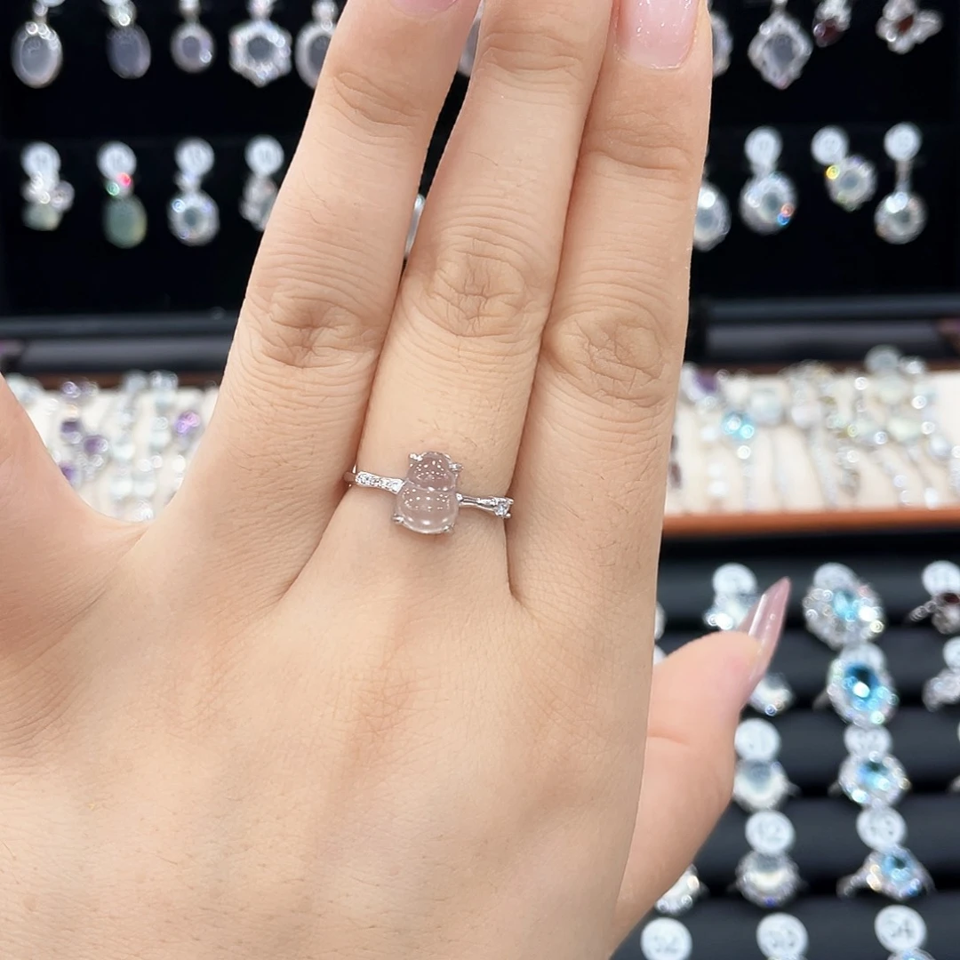 一***猫石英质玉银S925镶嵌戒指