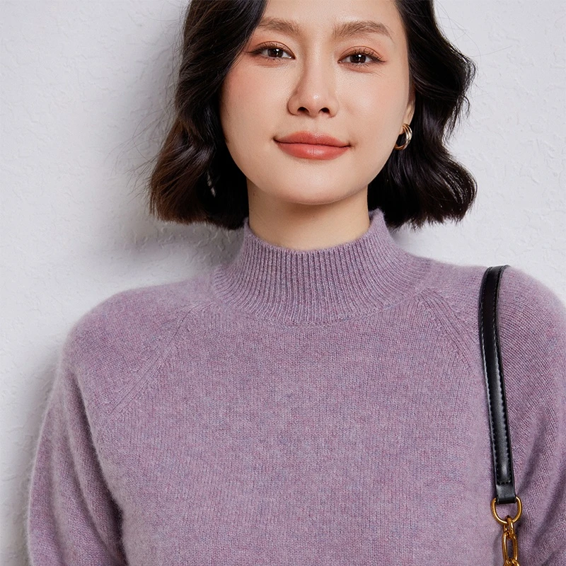 纯羊毛半高领加厚款宽松羊毛衫加厚纯色保暖百搭女士
