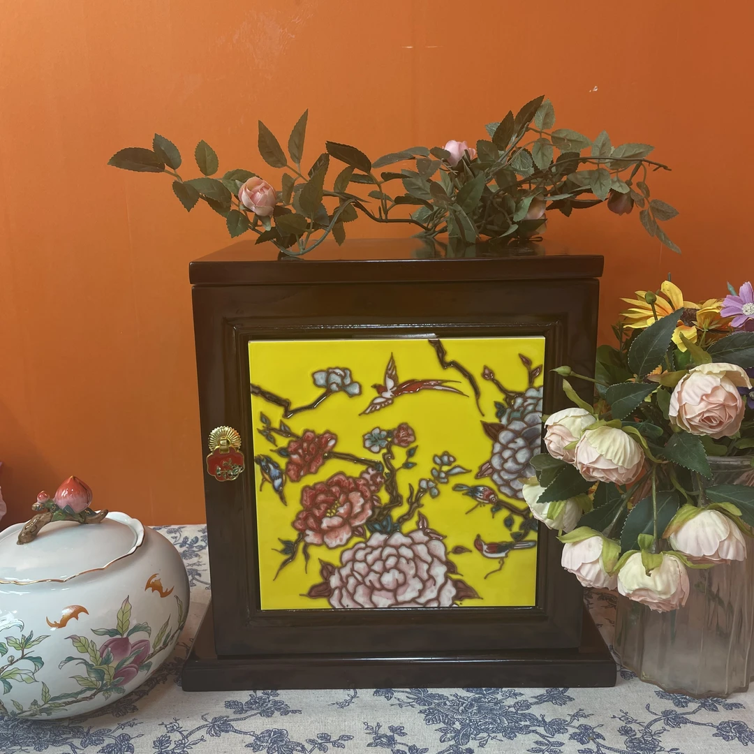 年货【覌舆】27*21*32首饰多子多福小柜子新中式复古老榆木收纳箱