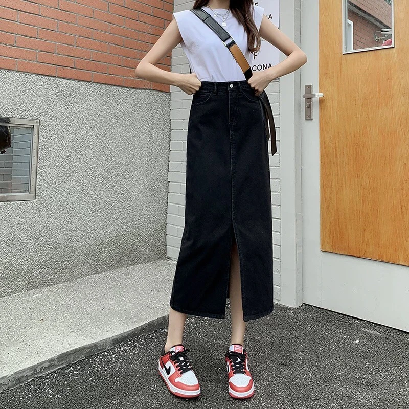 秋季冬季牛仔裙半身裙中小个子中长款显瘦前开叉牛仔裙女款爆款