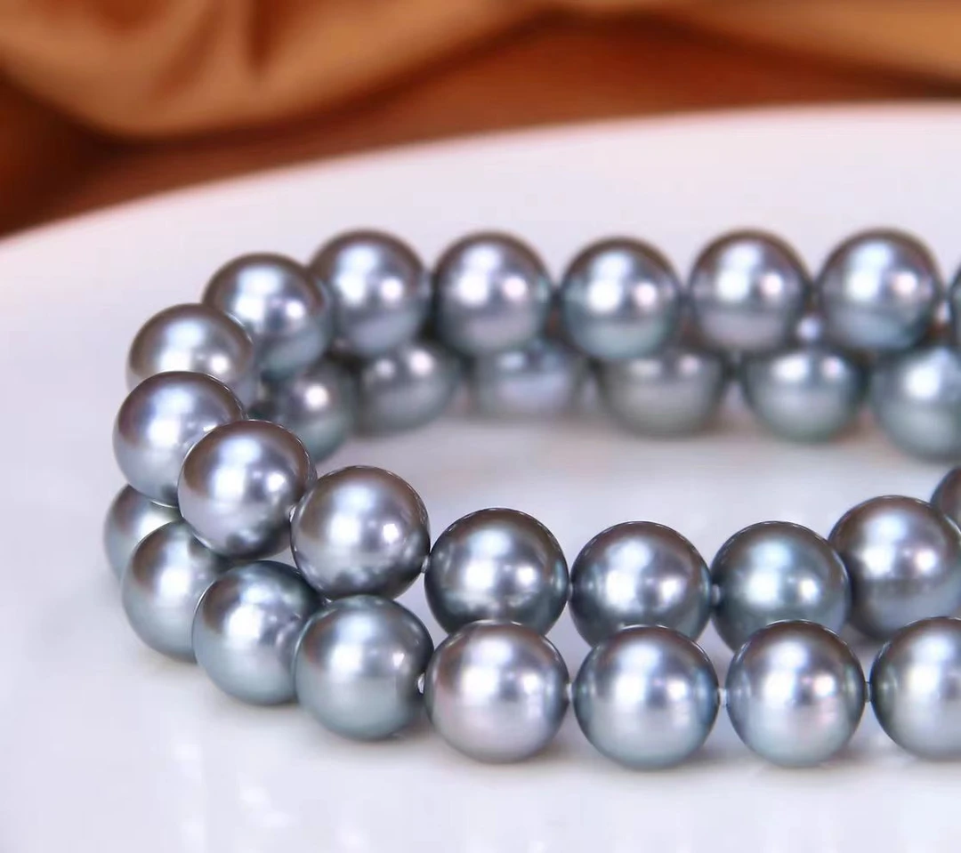 海水大溪地铂金灰珍珠项链9-10mm