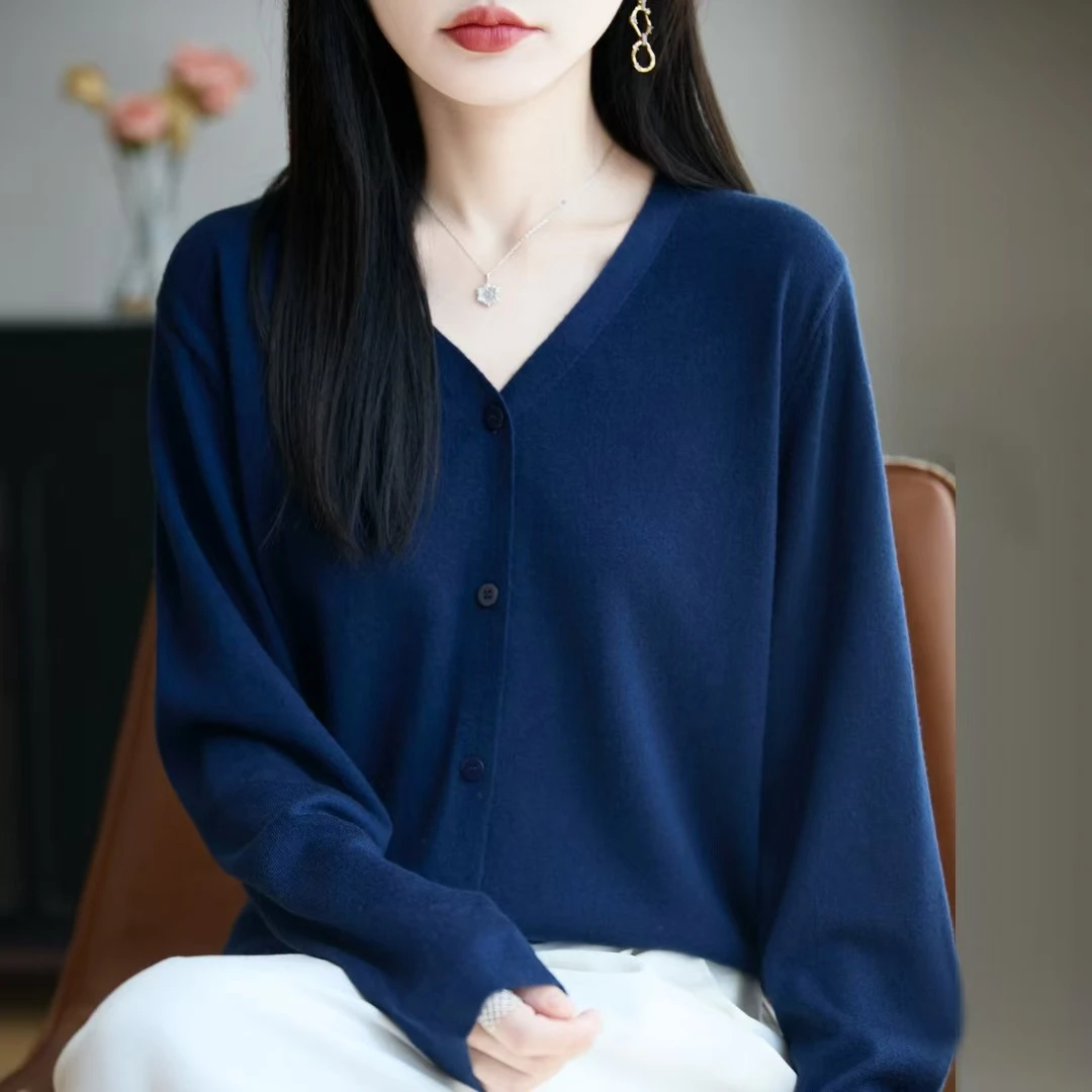 秋季V领宽松外搭毛针织衫夏季麻质防晒针织衫时尚