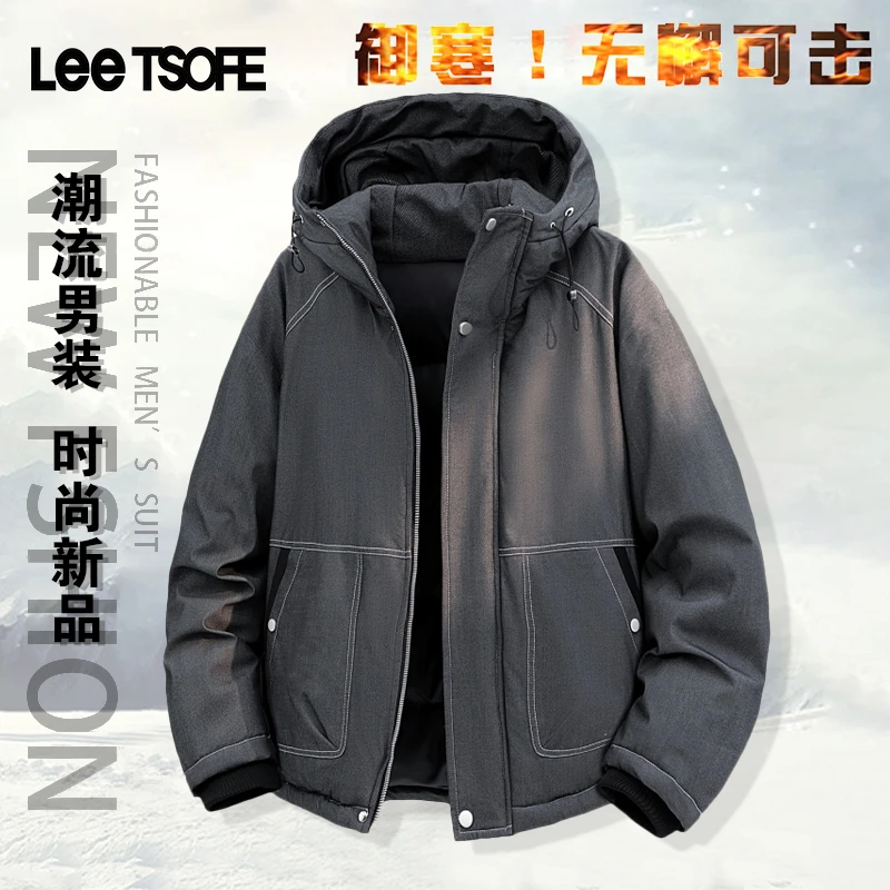 LEE TSOFE2025秋冬潮牌新款牛仔棉衣外套男士休闲保暖连帽外套